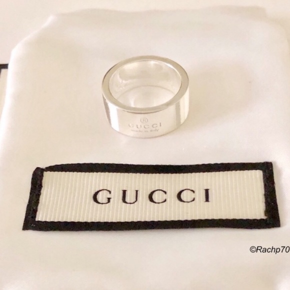 Gucci Other - New Gucci Logo Stripe Sterling Silver Ring Size 10